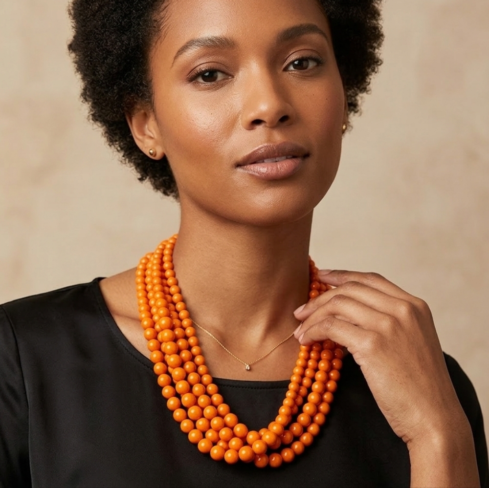 MULTI STRANDS  CORAL‎ HAND BEADED NECKLACE